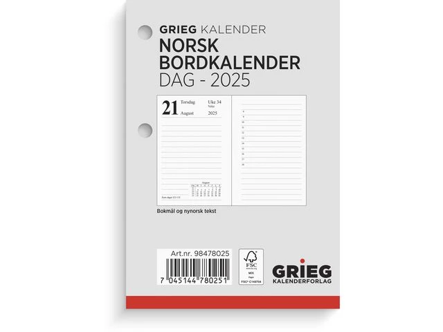 Bordkalender GRIEG 2025 Norsk