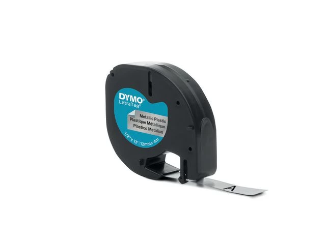 Tape DYMO LetraTag 12mm metal sort/sølv