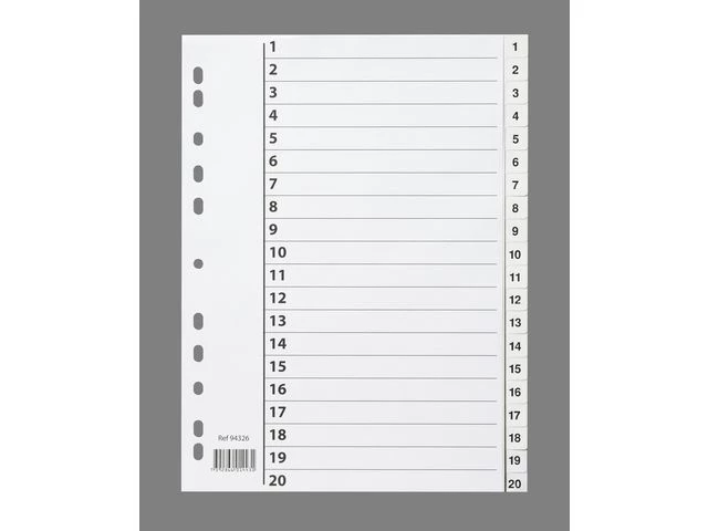 Register A4 PP 1-20 m/indeksark hvit