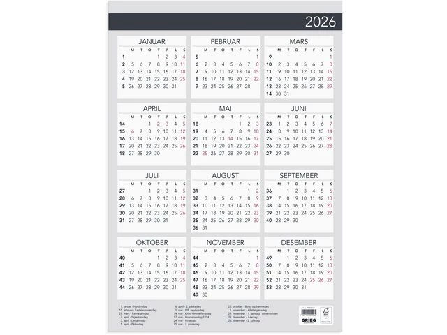 Plakatkalender Elegant GRIEG 2026 A3
