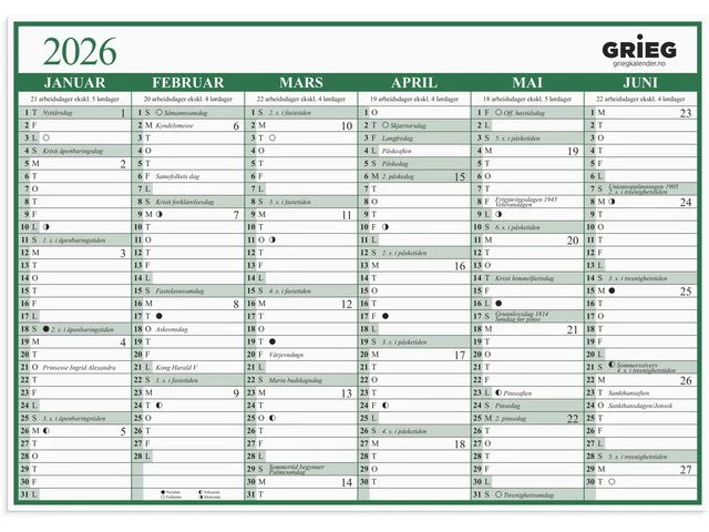 Platekalender GRIEG A5 2026 enkel