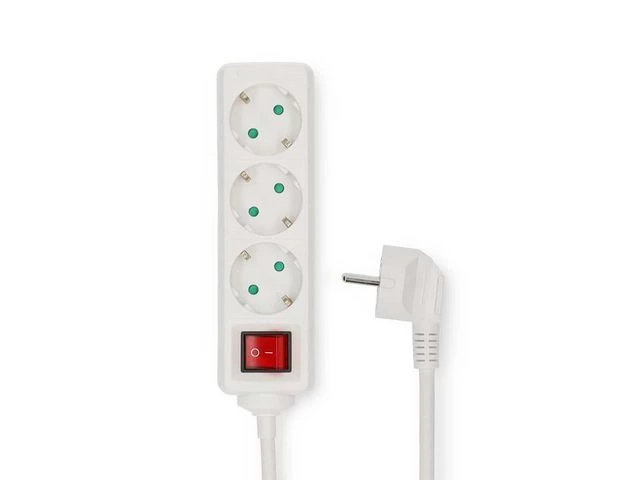 Forgrener NEDIS 3-veis m/bryter 5m hvit