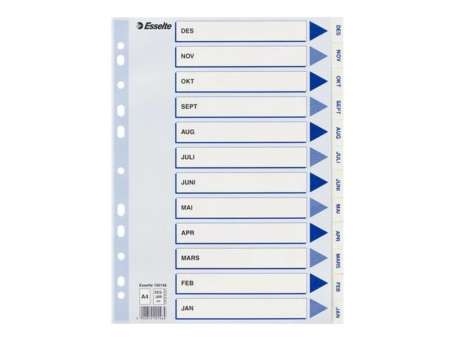 Register ESSELTE A4 plast des-jan hvit