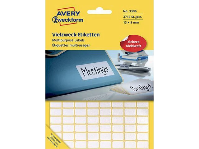 Etikett AVERY manuell 13x8mm hvit (3712)