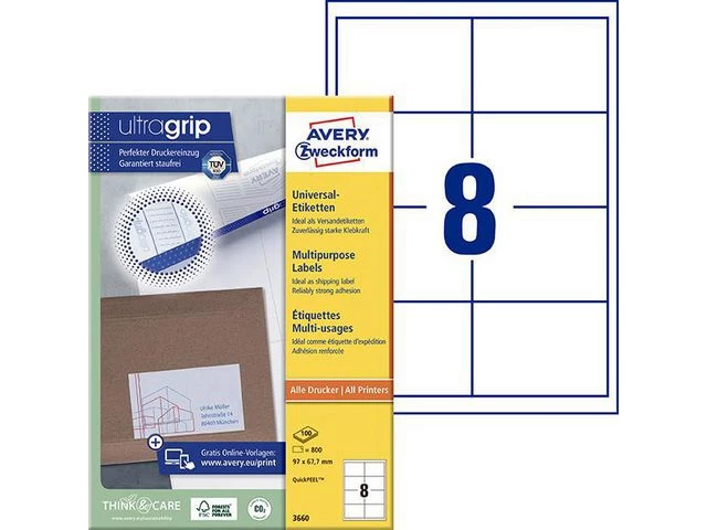 Etikett AVERY Ultragrip 97x67,7mm (800)