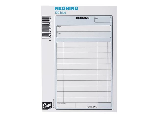 Regningsblokk EMO A6 100 blad