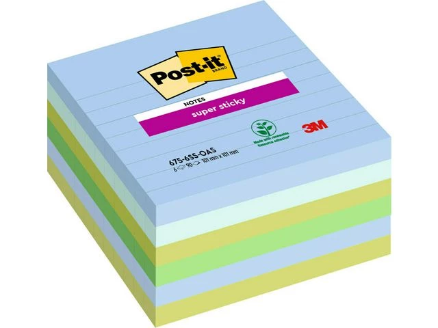 Post-it SS-Klistrelapper 101x101 lin. Oasis (6)