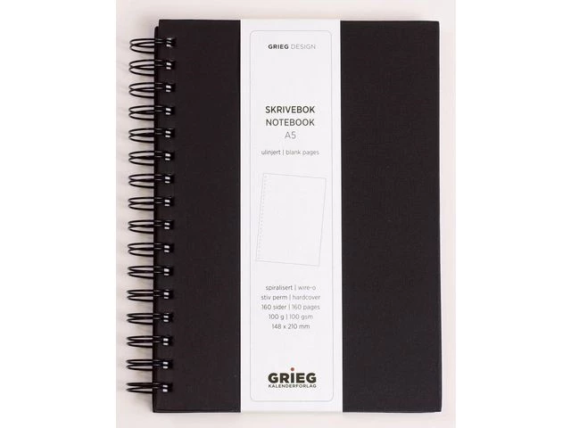 Notatbok GRIEG A5 100g 160s ulinj sort