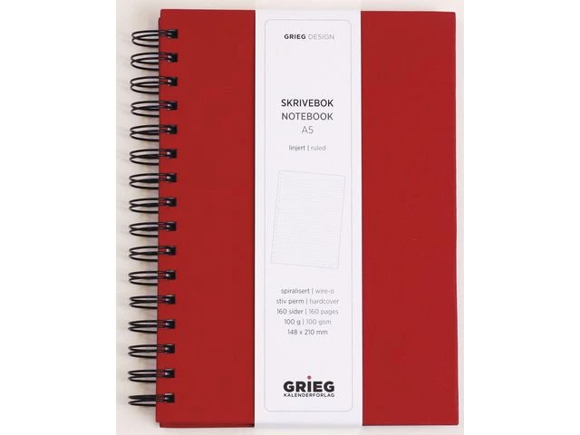 Notatbok GRIEG A5 100g 160s linjer rød
