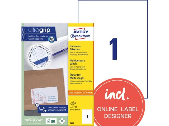 Avery 3478 Universaletiketter ILC 210x297 (100)