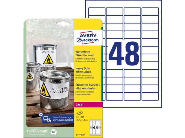 Etikett AVERY polyester 45,7x21,2mm(960)