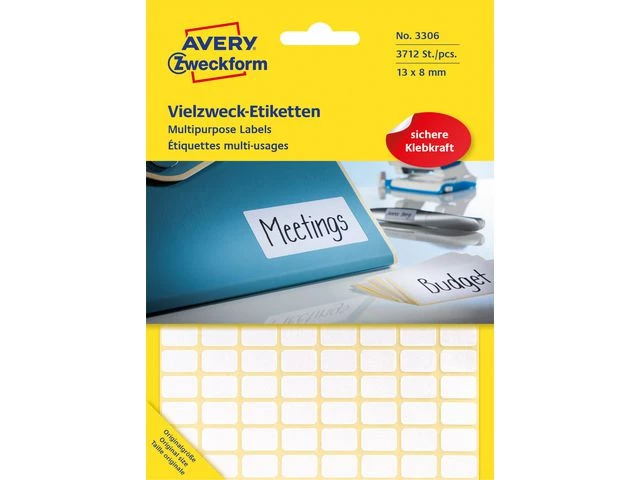 Etikett AVERY manuell 13x8mm hvit (3712)