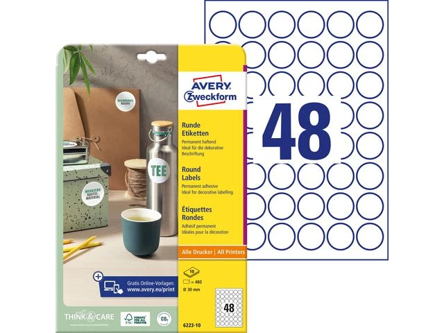 Etikett AVERY rund ø30mm (480)