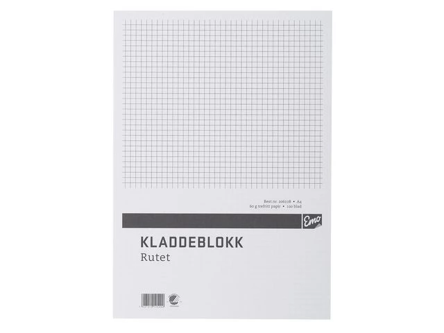 Kladdeblokk EMO A4 60g 100 blad ruter