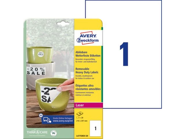 AVERY Avtakbar værbestandig etiket 210x297mm (20)