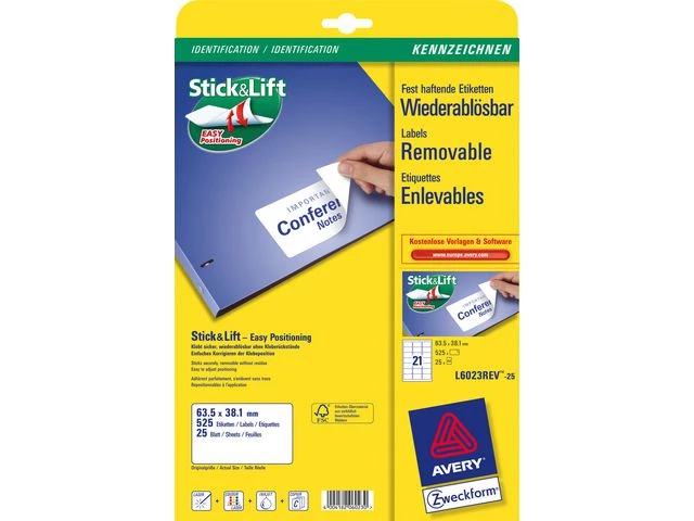 Avery L6023REV-25 Removable labels 63,5x38,1mm (630)